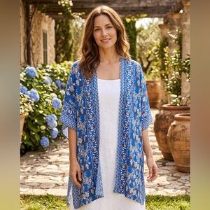 Max Studio Blue Floral Swim Cover-Up
